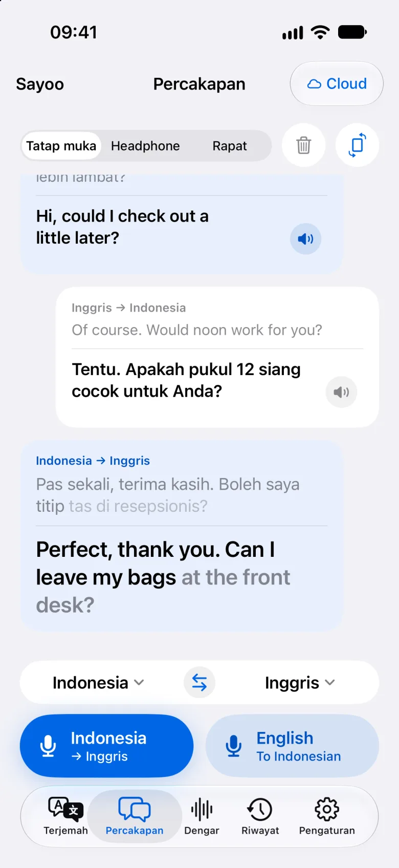 Percakapan dua bahasa di Sayoo