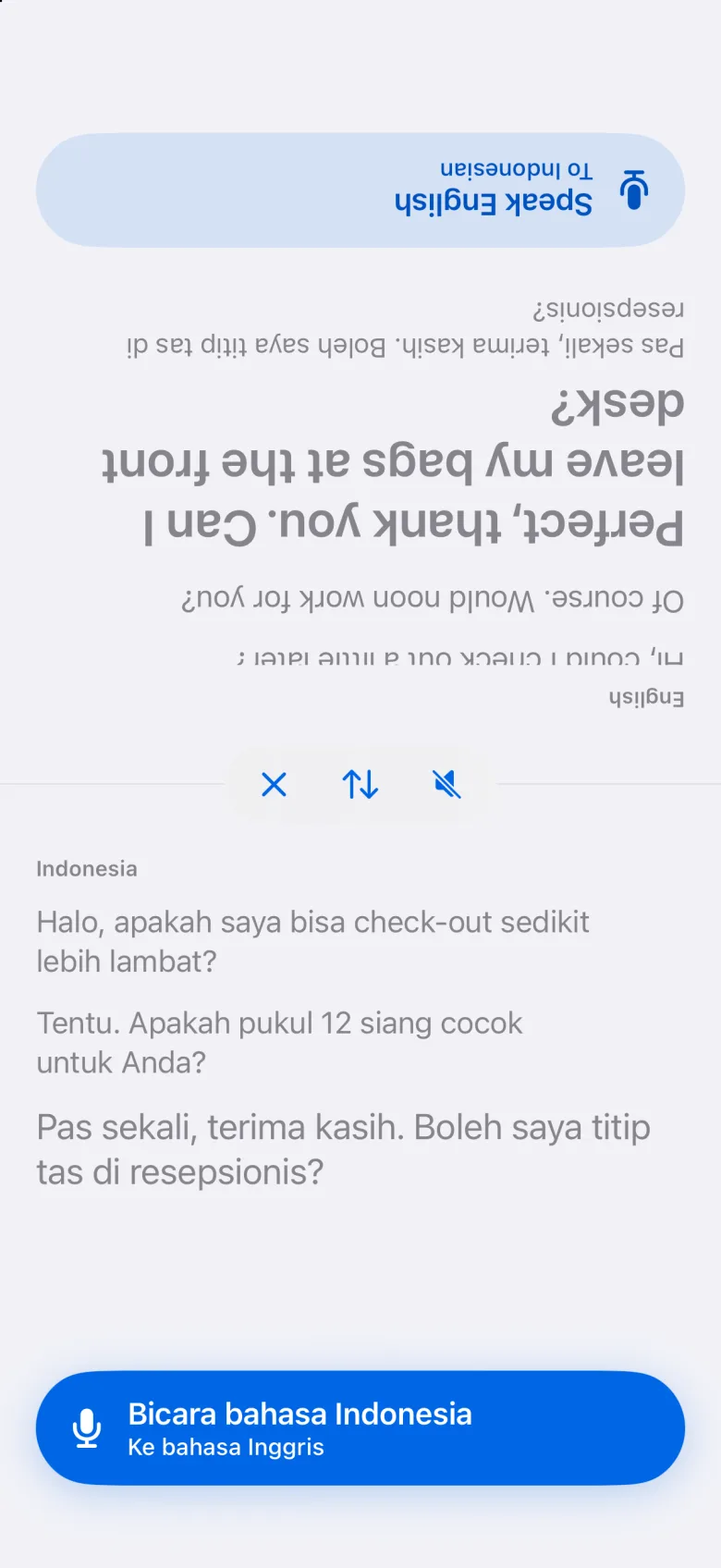 Mode tatap muka dengan separuh atas layar diputar