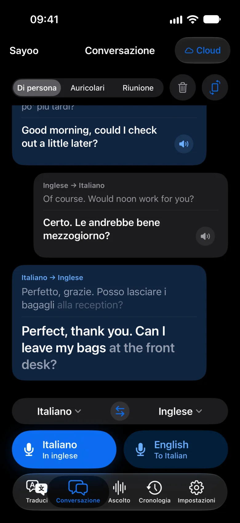 Conversazione in modalità scura