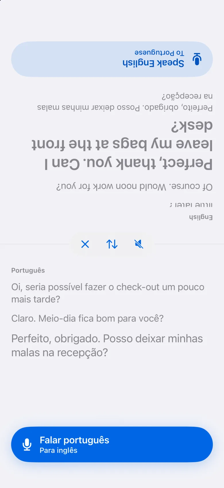 Modo frente a frente com a metade de cima virada