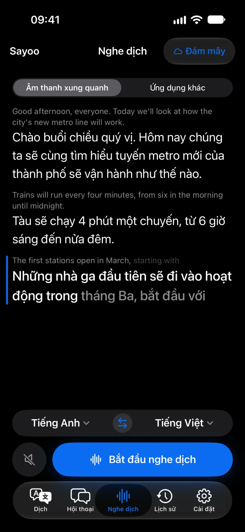 Phụ đề trực tiếp khi nghe